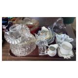 Group of handpainted doshes, lamp globe, glass,