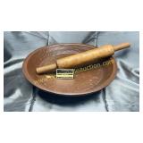 Large wood bowl and dough roller