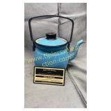 Small blue enamel ware tea kettle