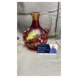Cranberry hand painted cruet pitcher