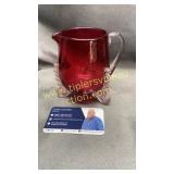 Art glass cranberry and clear cream pitcher