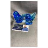 Pair of art glass blue birds