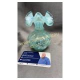 Blue Fenton opalescent melon bud vase