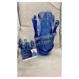 Heavy blue art glass vases