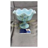Blue Fenton satin glass compote