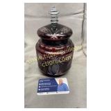 Ruby cut to clear candy jar