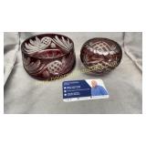 Ruby cut to clear and amethyst small bowls