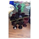 Ruby red cape cod decanter and 8 cordials