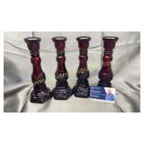 2 pair of Ruby red cape cod candle sticks