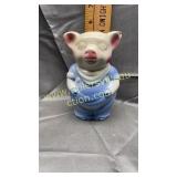 Vintage glazed pottery piggy bank chip on ear