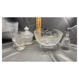 Crystal footed bowl, vases, candy dish and bell