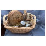 Basket with bottles and jars