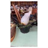 Coal hod with old tools, wooden paddles and