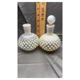 Moonstone cruets one missing stopper