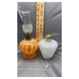 2 small art glass oil lamps