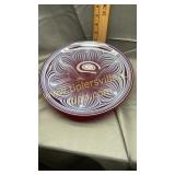 Ruby and blue swirl art glass bowl