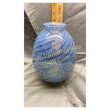 Opalescent purple swirl art glass vase