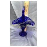 Cobalt glass crimped basket