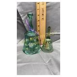 2 green Fenton handpainted bells