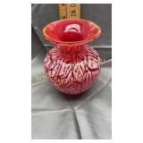 Art glass vase red and white