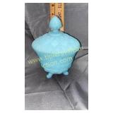 Blue Fenton satin glass footed candy stand