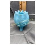 Fenton blue satin footed rose bowl