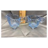 Blue Fostoria grape pattern cream and sugar