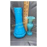 2 blue vintage vases