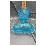 Blue daisy and button spooner and butter saver