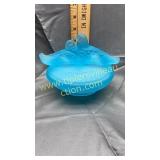 Blue satin glass dove candy dish