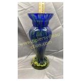 Heavy blue and yellow art glass vase