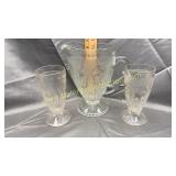 Iris and herringbone pitcher and 2 glasses