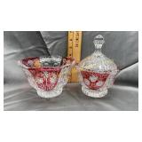 Anna Hutte crystal cranberry to clear candy dish