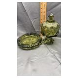 Green coin glass candy stand and ashtray
