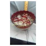 Kings crown cranberry and clear punch bowl and 12