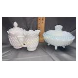 Milk glass hobnail cream/sugar and footed candy