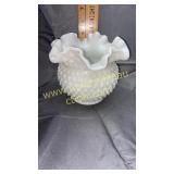 Milk glass hobnail ruffle bowl