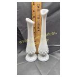 Pair of milk glass hobnail bud vases