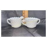 Milk glass hobnail cream and sugar