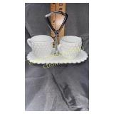 Milk glass hobnail cream sugar set