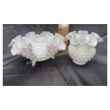 Fenton milk glass hobnail footed bowl and vase