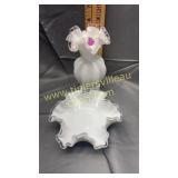Fenton milk glass silvercrest melon vase and dish