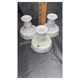 3 westmoreland milk glass grape pattern candle