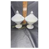 Pair of milk glass English hobnail candy dishes