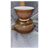 2 brown wildwood Pyrex bowls