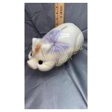 Pottery piggy bank purple bow
