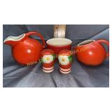 Pottery cream/sugar and shakers