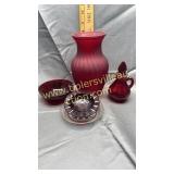 Vintage ashtrays, cruet, vase, bowl