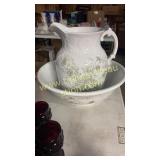 White and green pitcher and basin
