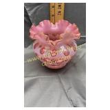 Fenton opalescent coin dot hand painted ruffle